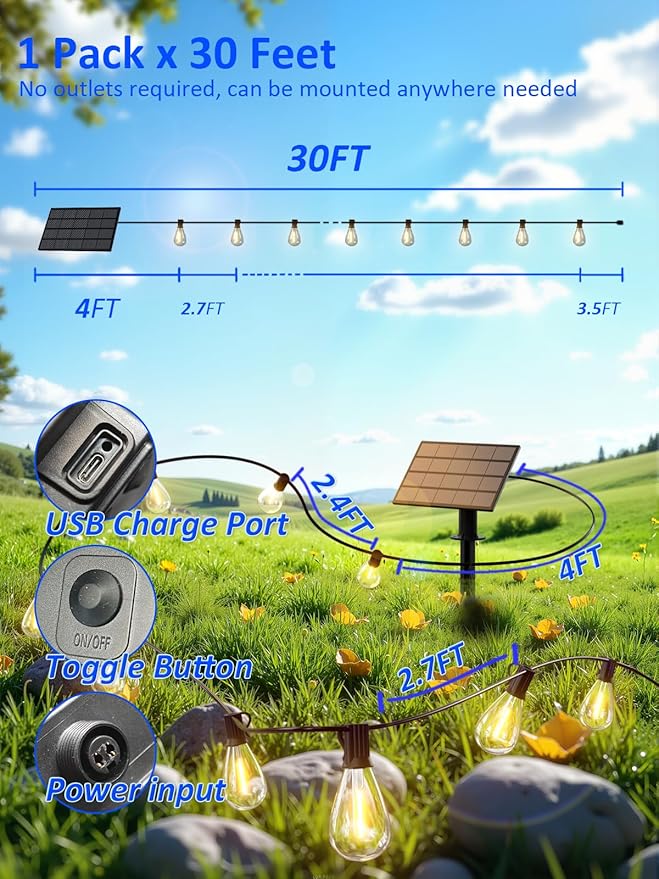 29ft String Lights for Backyard, Waterproof LED