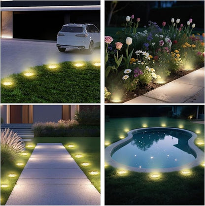 Solar Lights Outdoor 16 Pack, Solar Garden Outdoor Waterproof Pathway Lights Bright In-Ground Lighting Decor for Lawn, Patio, Yard, Driveway, Step and Walkway Warm Lights