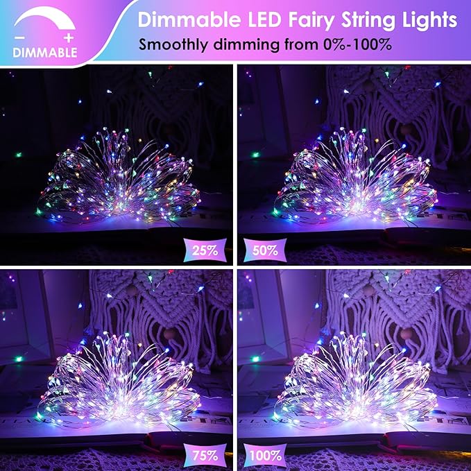 Mlambert 3 Pack 33FT Fairy Lights Battery Operated with Remote and Timer, Dimmable Waterproof 8 Modes Twinkle Lighting for Girl Room Decor-Multicolor