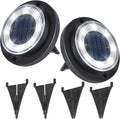 2-Pack Solar Ground Disk Lights, Cool White Waterproof LED