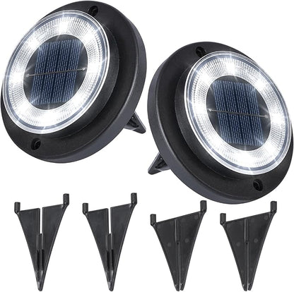 Flacchi Solar Lights Outdoor - Solar Powered Ground Lights Outdoor Solar Disk Light Waterproof Landscape Light for Patio Yard Pathway Walkway Driveway (Cool White, 2 Pack)