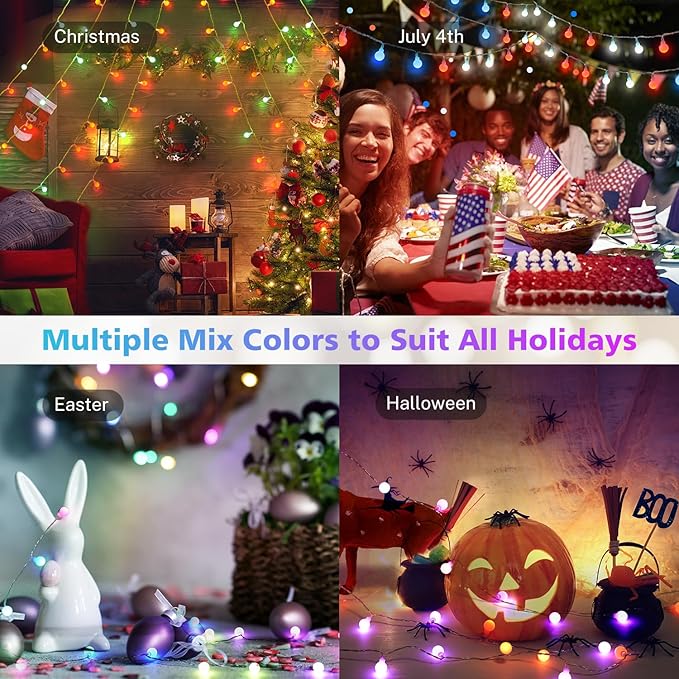Christmas Patio String Lights, 33ft 60 LED Waterproof