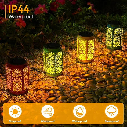 Solar Lanterns Outdoor 4 Pack, IP44 Waterproof Rose Solar Lanterns Mothers Day Gifts Outdoor Lights Garden Decor, 4 Colors LED Hanging Lantern with Handle for Outside Patio Yard Table Fence