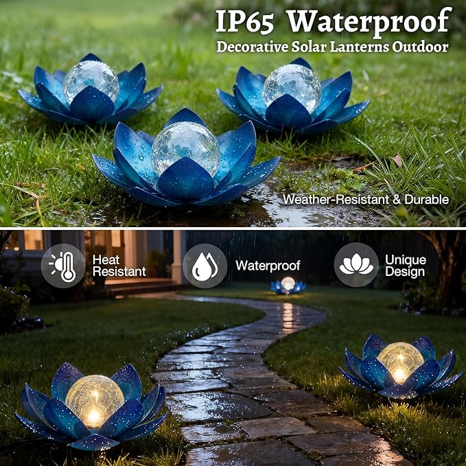 Blue Solar Path Lights, Outdoor Yard LED