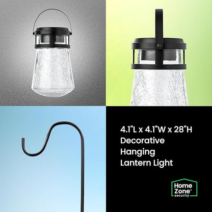 Home Zone Security 2 Packs Solar Crackle Glass Solar Lanterns Light Hanging Outdoor Waterproof 10 Lumens 3000K Decorative Large Crackle Glass Garden LED Lights, No Wiring for Patio Backyard Garden