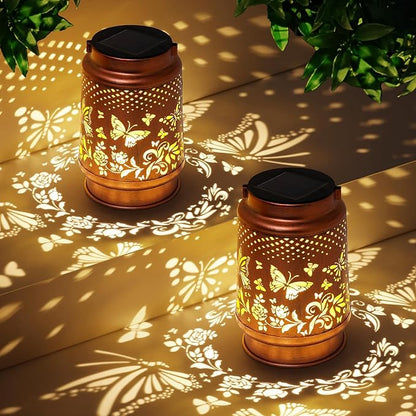 Solar Lanterns Outdoor Waterproof Butterfly Garden Decor Birthday Gifts for Women Mom Grandma, Hanging Solar Lights Metal Lantern Decoration Outside for Yard, Patio, Backyard, Porch
