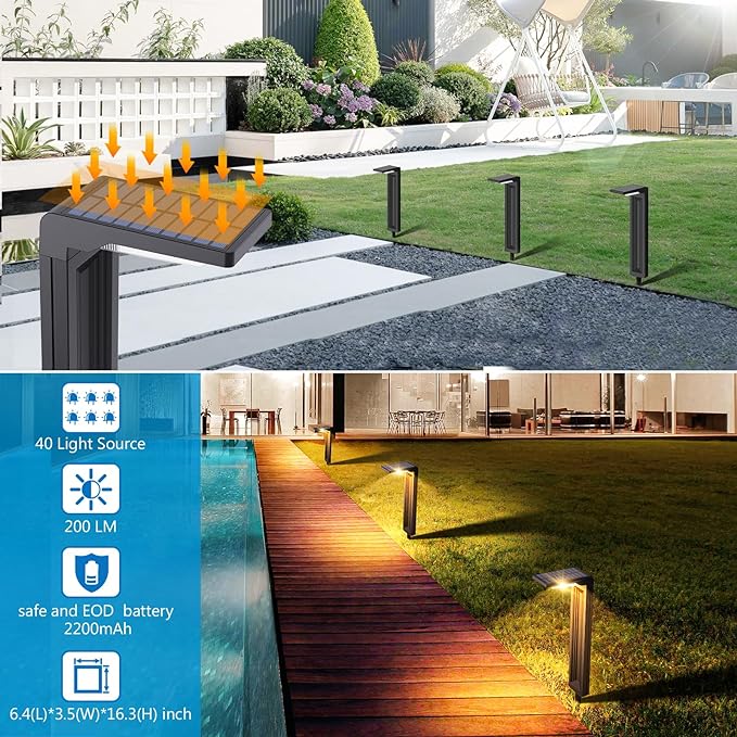 8-Pack Warm White Solar Path Lights, Outdoor Garden LED