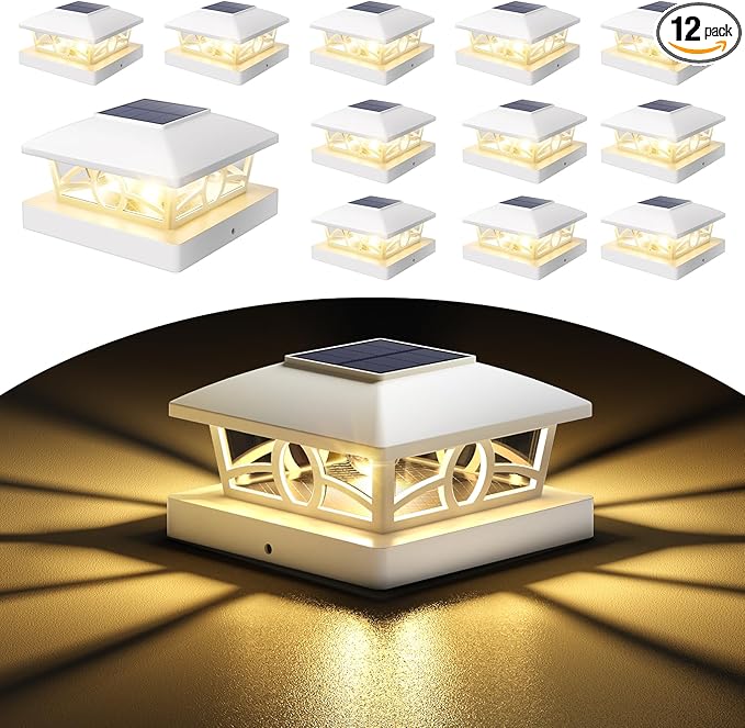 Solar Post Cap Lights 12-Pack, Waterproof LED