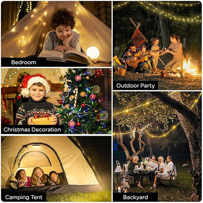 OGERY Camping String Lights, 4 in 1 Quick Storage 32.8FT Rechargeable Tent Lights String with 8 Lighting Modes, Hanging Waterproof Portable LED Lamp for Outdoor Patio Awning Garden Party Essentials