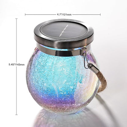 Cooo Christmas Gifts 4 Pack Solar Lanterns Waterproof Outdoor Iridescent Heavy Crackle Glass a Big LED Stainless Steel Lid 215% Solar for Women Mom Grandma Outdoor Table Lamps Garden Backyard Decor