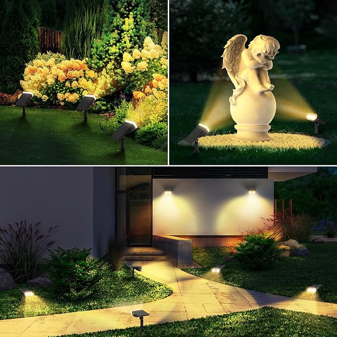 Linkind Solar Lights Outdoor Waterproof IP65, StarRay Dusk-to-Dawn Outdoor Solar Lights, 3 Lighting Modes Solar Spot Lights Outdoor for Garden, Yard, Landscape (Warm White, 4 Pack)