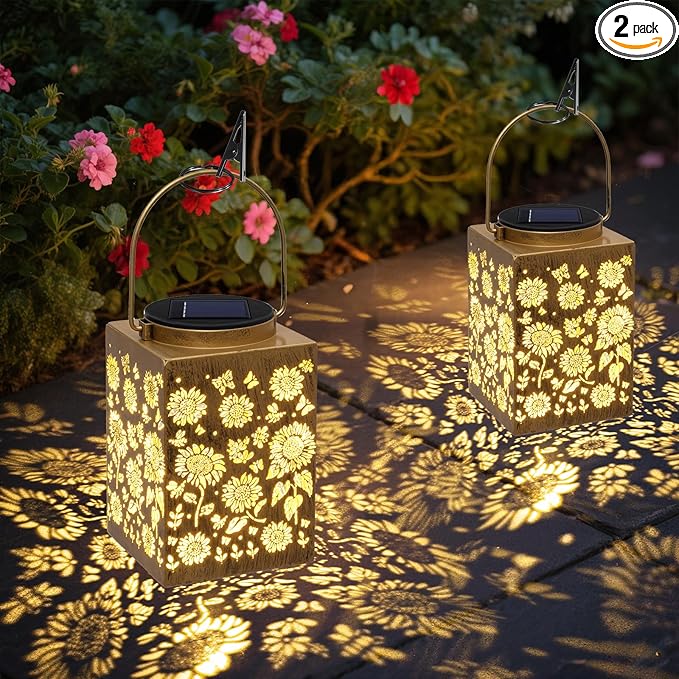 2-Pack Sunflower Solar Garden Lanterns, Decorative Waterproof LED