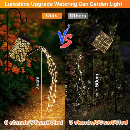 Outdoor Solar Watering Can with Lights Garden Decor Large Solar Powered Lanterns Hanging Waterproof LED Decorative Retro Metal Kettle String Lights for Table Yard Pathway Walkway Gardening Gifts