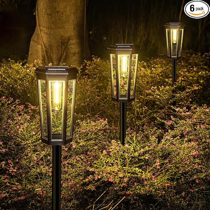 Solar Pathway Lights 6 Pack, 2 Modes Auto On/Off 40 Lumens Waterproof IP65 Landscape Lighting, Solar Lights Outdoor Walkway, Outside Lights Solar Power for Yard Garden Patio