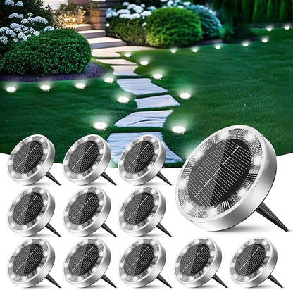 Peasur Mini Solar Ground Lights Outdoor, 12 Pack Flat Solar Powered Disc Lights, IP68 Waterproof, Anti-Rust, Landscape Lighting for Pathway Garden Yard Lawn Walkway Landscape Driveway, Cool White