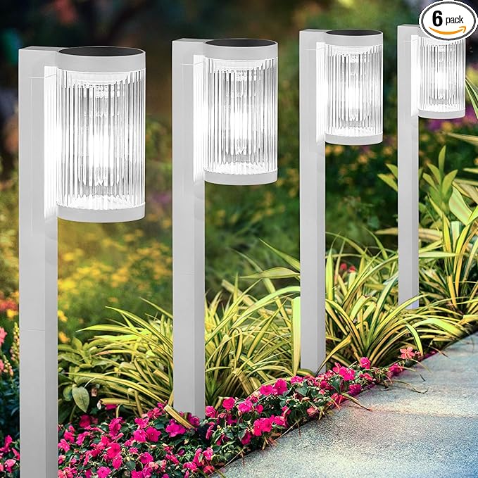 6-Pack Cool White Solar Path Lights, Outdoor Walkway LED
