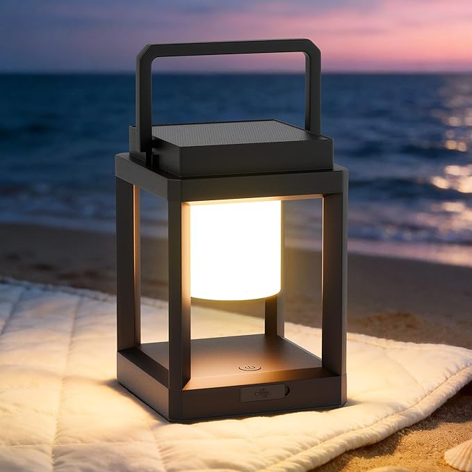 Solar Lantern Outdoor, Rechargeable Waterproof LED Lantern, Tabletop and Hanging Solar Lanterns Outdoor with Touch Control for Patio Camping