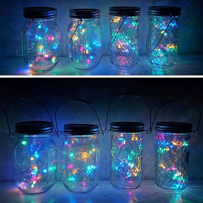 Solar Mason Jar Lights, 6 Pack 20 LED Waterproof Fairy Star Firefly String Lights with 6 Hangers (Jar Not Included), for Mason Jar Garden Wedding Christmas Party Decor（4 Colors）
