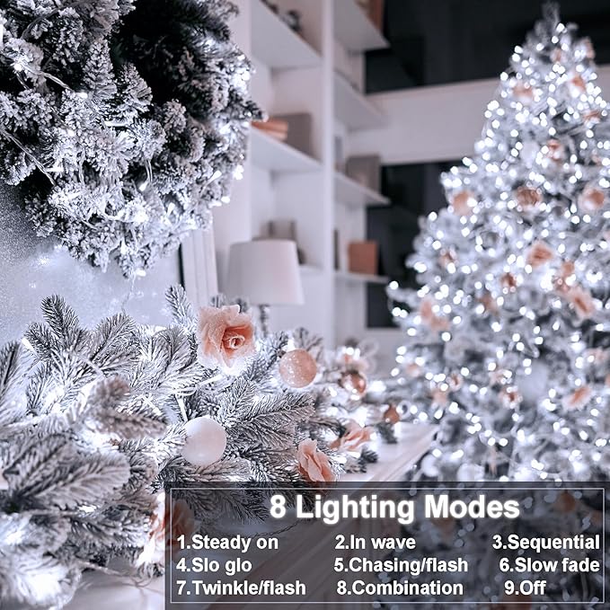 echosari LED String Lights, 100 LED Battery Operated Fairy Lights with Remote Dimmable Timer 8 Modes Christmas Lights for Outdoor Indoor Backyard Room Decoration (Cool White)