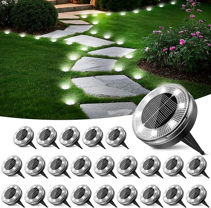 Peasur Mini Solar Ground Lights, 24 Pack Flat Solar Disc Lights Outdoor Waterproof, 2.3 Inch Small Solar Garden Lights Landscape Lighting for Outside Pathway Garden Yard Lawn Walkway,Cool White