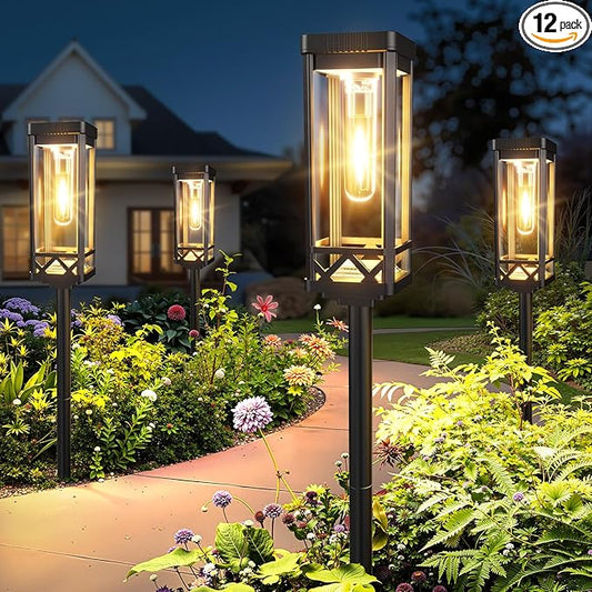 KOOPER Taller Solar Pathway Lights Outdoor, 12 Pack Upgraded Brighter Solar Garden Lights Solar Powered, Up to 15 Hours Outdoor Solar Lights for Yard Landscape Lighting Path Walkway Driveway Sidewalk