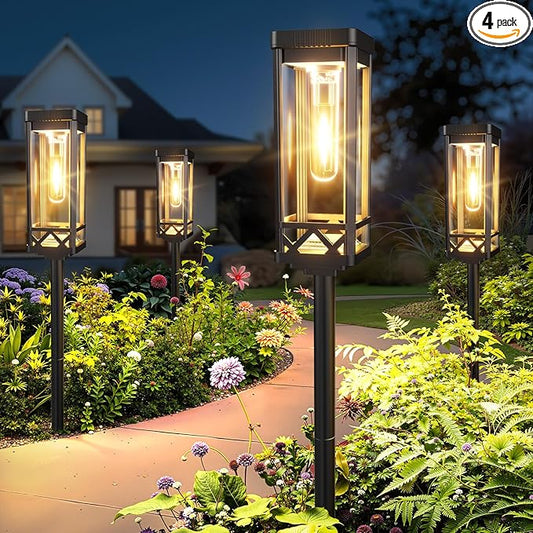 KOOPER Taller Solar Pathway Lights Outdoor, 4 Pack Upgraded Brighter Solar Garden Lights Solar Powered, Up To 15 Hours Outdoor Solar Lights for Yard Landscape Lighting Path Walkway Driveway Sidewalk