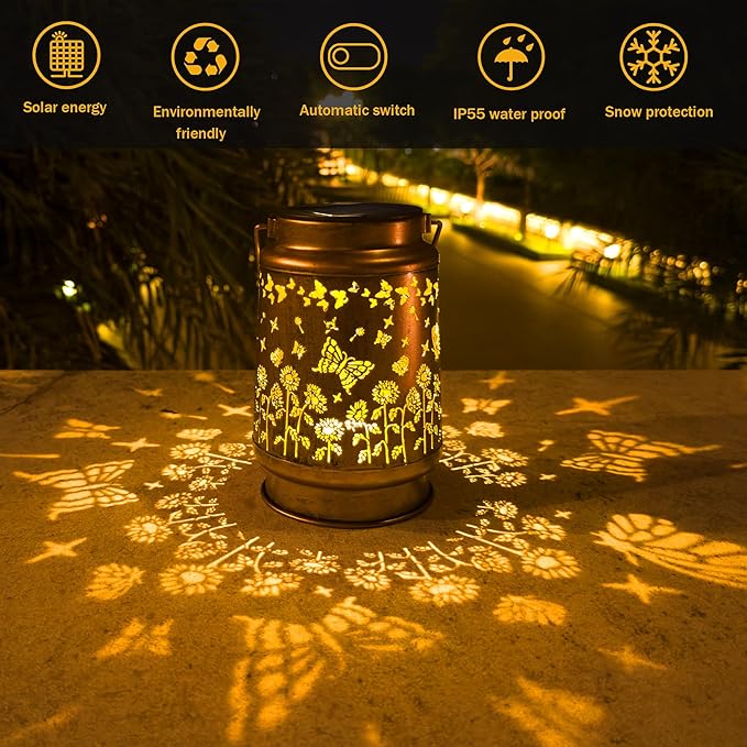 Butterfly Solar Lantern Lights, Outdoor Lanterns Garden Decor, Hanging Solar Lantern for Backyard Porch Patio Table Yard Balcony Lawn Pathway, Gifts for Women Grandma Mom