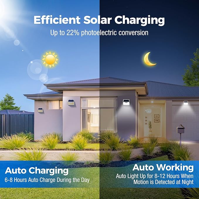 Peasur 5 Pack Solar Lights for Outside, Motion Sensor Outdoor Lights, 140LED Solar Security Lights 3 Working Modes, Solar Lights Outdoor Waterproof for Outside Garden Yard Fence (White Frame)