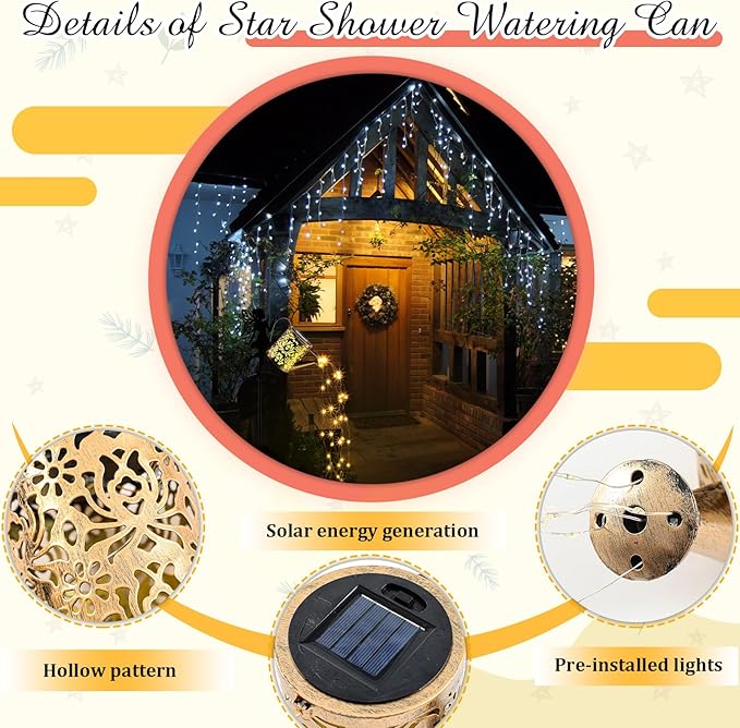 Honoson Solar Watering Can with Lights Solar Outdoor Garden Decor Fairy Water Can Hanging Lantern Landscape Sprinkle Waterproof Twinkle LED Decorative Gift for Women Yard Patio Pathway