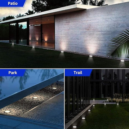 Aogist Solar Ground Lights - 12 Pack, 8 LED, Waterproof Outdoor Disk Lights for Pathway, Yard, Walkway, Patio, Lawn Path (Warm White)
