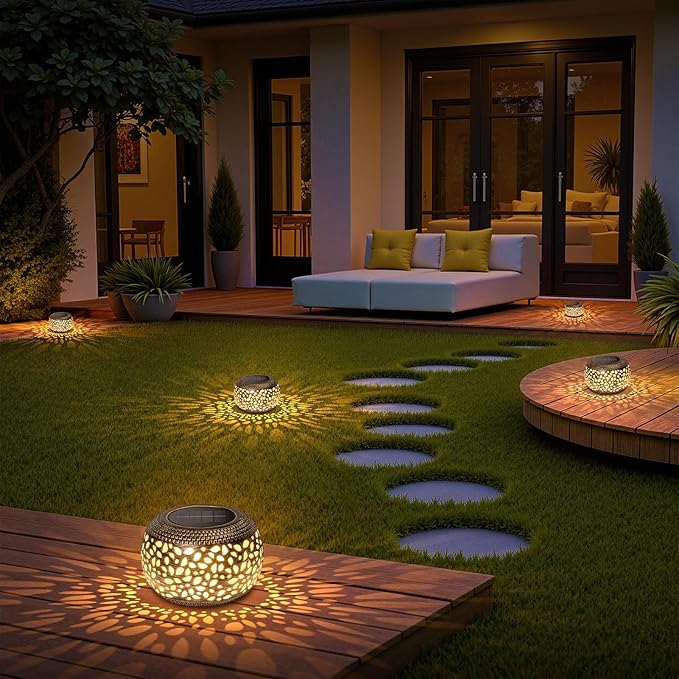 2 Pack Bronze Solar Lanterns Outdoor Waterproof Lights: Hollow Out Metal Table Light, Unique Gardening Gifts for Women Mom, Outside Garden Yard Balcony Indoor Tabletop Decorations, 2 Lighting Modes