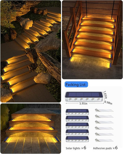 Solar Step Lights for Outside,6 Pack Solar Stair Lights Outdoor Waterproof,Warm White Deck Light Solar Powered Waterproof for Steps,Stairs,Walkway,Sidewalk,Patio,Pathway