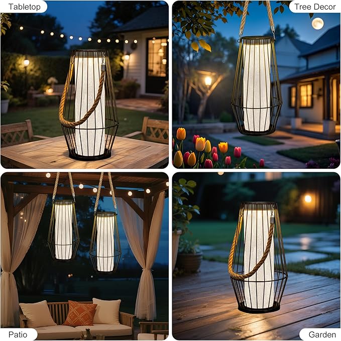 pearlstar Large Solar Lanterns Outdoor Waterproof-Heavy Duty Metal Hanging Lights Solar Table Lamp for Outside Patio Yard Garden Porch Tabletop Decor