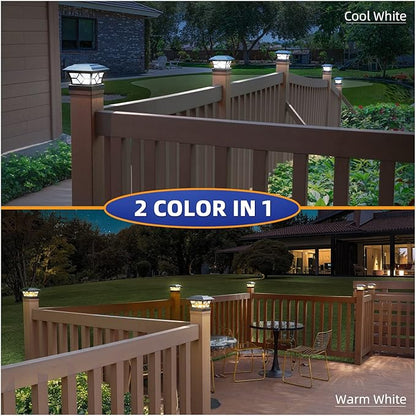 APONUO 4x4 Solar Post Cap Lights 4 Pack - 6x6 Post Cap Solar Light, 2-Mode, IP64 Waterproof, Post Lights Solar Powered for 4x4 5x5 6x6 Wood/Vinyl Posts, Black