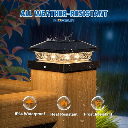 NIORSUN Solar Post Lights Outdoor, Fence Post Solar Lights Warm White, Waterproof, Garden Patio Fence Deck Decor, 4x4 Posts Cap Wood Vinyl, Black 12 Pack