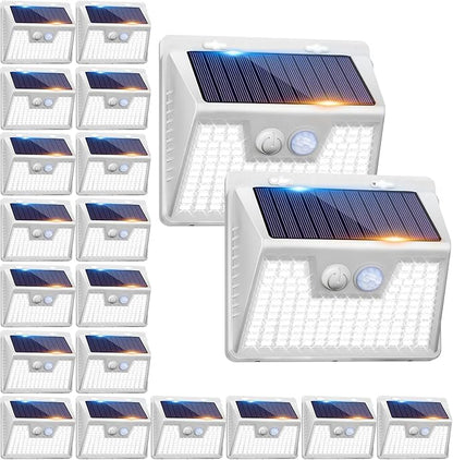 Peasur Solar Outdoor Lights [20 Pack/140LED], 3000K Solar Motion Sensor Outdoor Powered Security Lights 3 Working Modes Waterproof for Outside Garden Yard, White Frame