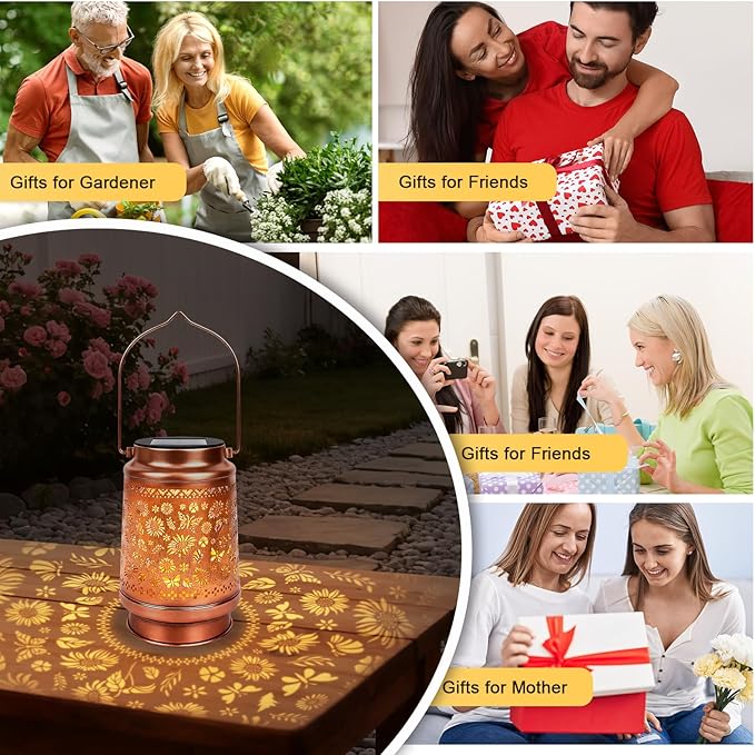 Sunflower Solar Lanterns Outdoor Waterproof - Wxiben Metal Led Hanging Solar Lights, Sunflower Butterfly Decor for Yard Patio Lawn Garden, Birthday Christmas Mother's Day Gifts for Women Mum Grandma
