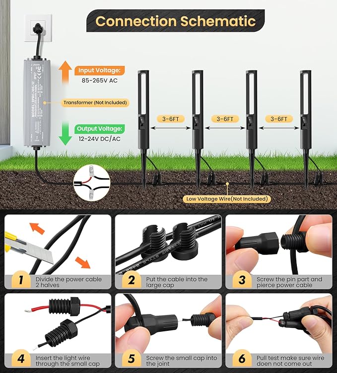MEIKEE 5W Low Voltage Pathway Lights, 2700K 250LM LED Landscape Lighting, Auto On/Off, 12-24V, Aluminum Waterproof Outdoor Path Lights with Connectors for Garden Walkway Yard 4 Pack