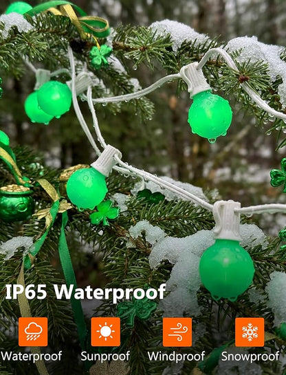 25FT G40 LED Outdoor St. Patrick's Day Green String Lights, St. Patrick's Day Decorations Lights with 27 Shatterproof Globe Bulbs, Hanging Patio Lights for Backyard Garden Party Wedding Christmas