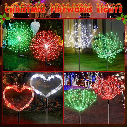 6 Pcs Christmas Solar Firework Stake Lights 180 LED 8 Modes Solar Waterproof LED Sparkler Lights Outdoor Decoration for Garden Patio Yard Pathway Walkway Lawn Xmas Decor (Red Green White)