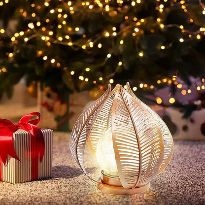 HPC Decor Solar Lights Outdoor Garden, Crackle Globe Glass,Metal Palm Leaf Solar Lights for Outside, Pathway Lights Waterproof LED Outdoor for Patio,Yard,Porch Decor,Gardening Gifts for Women/Mom.