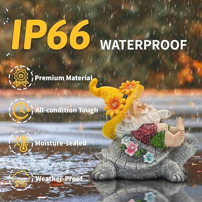 Christmas Garden Gnomes Outdoor Decor: Funny Sunflower Gnome Sitting on Turtle with Solar Lights Outside Decoration for Lawn Yard Patio Garden Gifts for Women