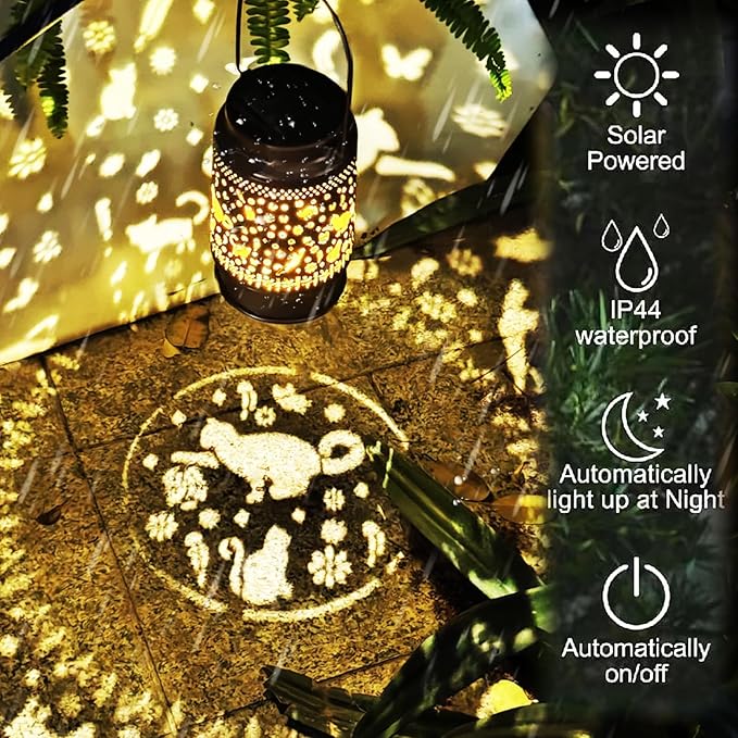 Cat Solar Lanterns Outdoor Waterproof, Garden Decor Metal High Brightness LED Light, Watering Can Lights, Solar Hanging Lantern for Garden,Yard,Patio,Lawn (Cat)