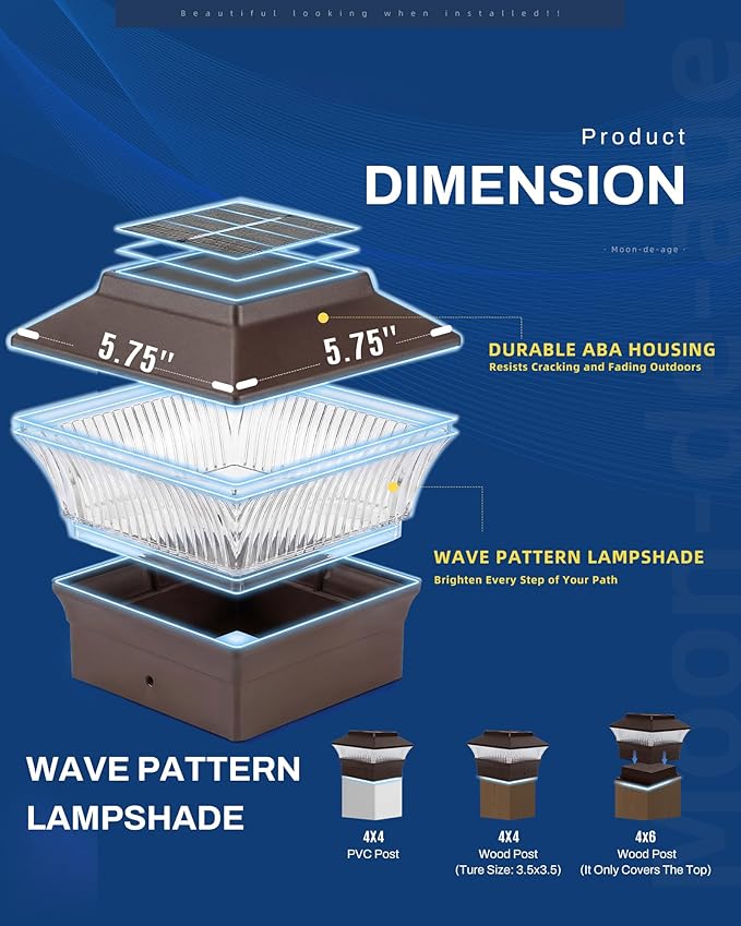 10 Pack Solar Post Light Outdoor, 4X6 4X4 Post Caps, 25 Lumens 3000K Warm Light Fence Lights Solar Powered for Deck, Ip65 Waterproof, Brown