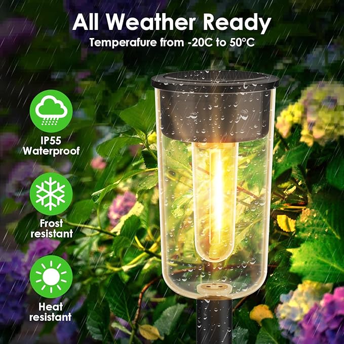 8 Pack Solar Pathway Lights, Solar Lights Outdoor Waterproof Garden Stake for Outside Yard Landscape Path Walkway Driveway Lawn Decor