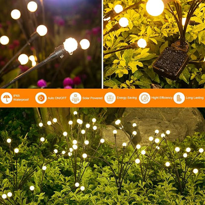 ASMAD Solar Lights Outdoor(2 Pack-16 LEDs), Solar Garden Lights, Outdoor Decorations, Firefly Light for Patio Decor, Big Bulb, Unique Gifts for Women, Gifts for Grandma