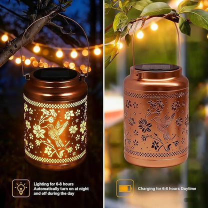 Solar Lanterns Outdoor Hummingbird Decorative Solar Lights Waterproof Metal Hanging Lights Gardening Gifts for Outside Garden Yard, Patio, Backyard, Farm Gifts for Women Mom Grandma