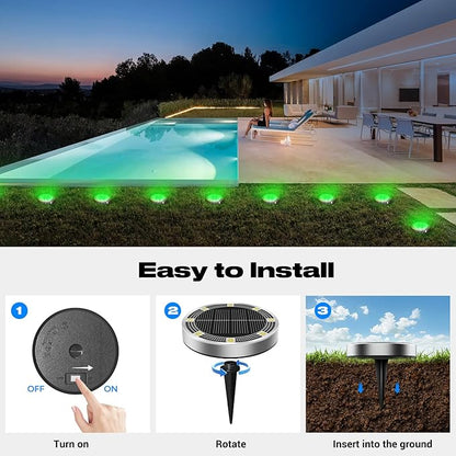 Peasur Solar Ground Lights Outdoor, 12 Pack Flat Solar Powered Disc Lights, IP68 Waterproof, Anti-Rust, Landscape Lighting for Pathway Garden Yard Lawn Walkway Landscape Driveway, Green