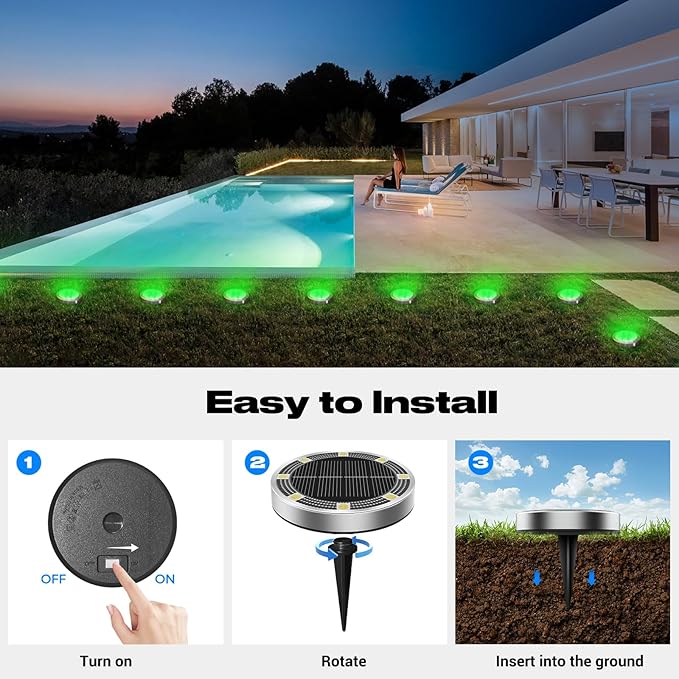 Peasur Mini Solar Ground Lights Outdoor, 4 Pack Flat Solar Powered Disc Lights, IP68 Waterproof, Anti-Rust, Landscape Lighting for Pathway Garden Yard Lawn Walkway Landscape Driveway, Green
