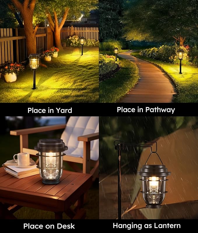 Bright Solar Pathway Lights Outdoor, 8 Pack Waterproof IP65, Auto On/Off Solar Powered Garden Lights for Yard Lawn Walkway Landscape Pool Outside - 3-in-1 Hanging, Tabletop & Stake Lighting